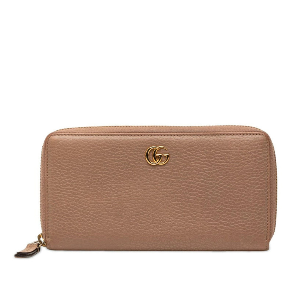 Gucci GG Marmont Round Zip Long Wallet Pink Beige Cream Leather